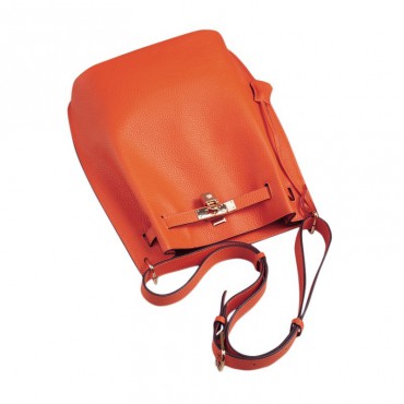 Rosaire « Hortense » Bucket Bag made of Genuine Cowhide Leather in Orange Color 76192