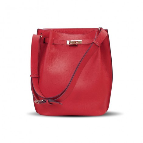 Rosaire « Hortense » Bucket Bag made of Genuine Cowhide Leather in Red Color 76192