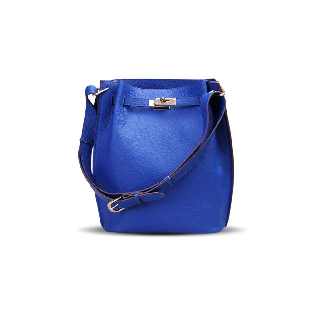 Rosaire « Hortense » Bucket Bag made of Genuine Cowhide Leather in Electric Blue Color 76192