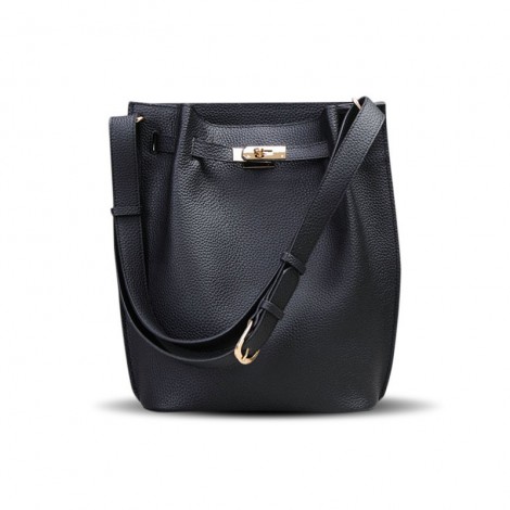 Rosaire « Hortense » Bucket Bag made of Genuine Cowhide Leather in Black Color 76192