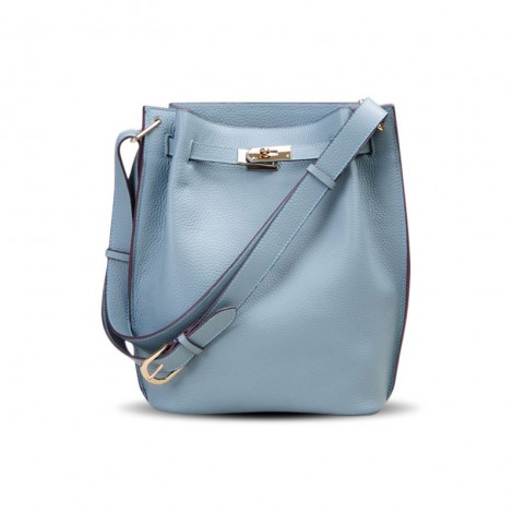 Rosaire « Hortense » Bucket Bag made of Genuine Cowhide Leather in Blue Sky Color 76192