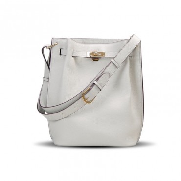 Rosaire « Hortense » Bucket Bag made of Genuine Cowhide Leather in Light Gray Color 76192