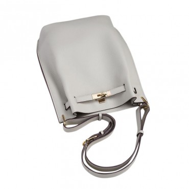 Rosaire « Hortense » Bucket Bag made of Genuine Cowhide Leather in Light Gray Color 76192