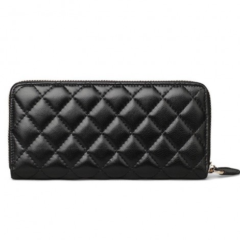 Rosaire « Hussarde » Quilted Lambskin Leather Zipper Wallet in Black Color 65122