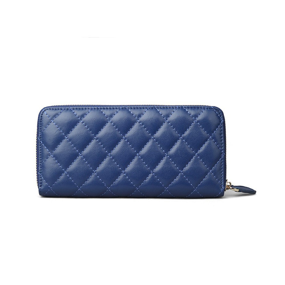 Rosaire « Hussarde » Quilted Lambskin Leather Zipper Wallet in Blue Color 65122