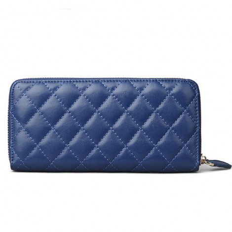 Rosaire « Hussarde » Quilted Lambskin Leather Zipper Wallet in Blue Color 65122