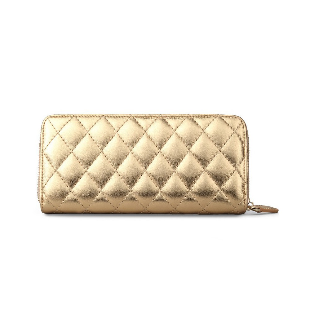 Rosaire « Hussarde » Quilted Lambskin Leather Zipper Wallet in Gold Color 65122