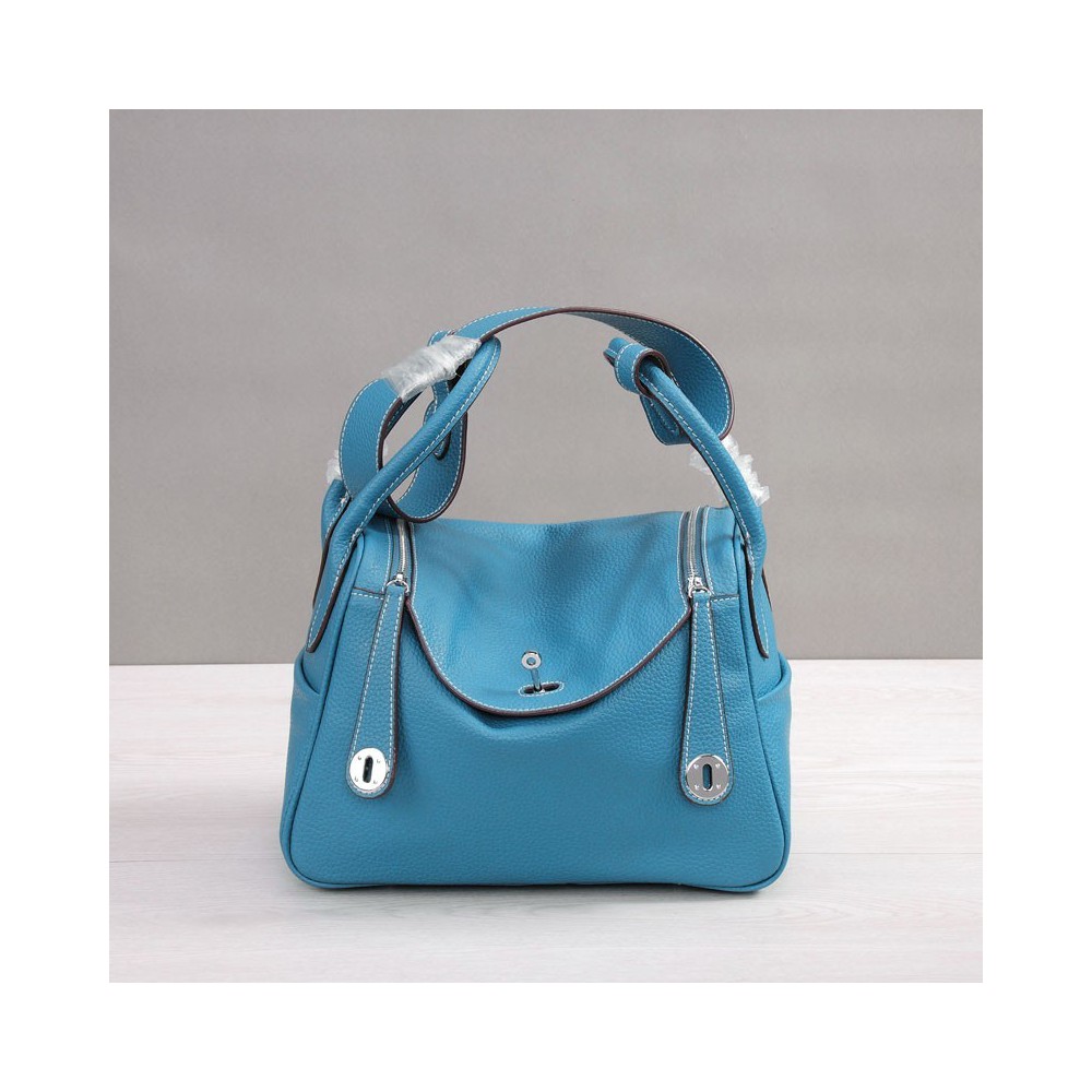 Rosaire « Ernestine » Top Handle Bag Cowhide Leather Azure Blue / Silver 76198