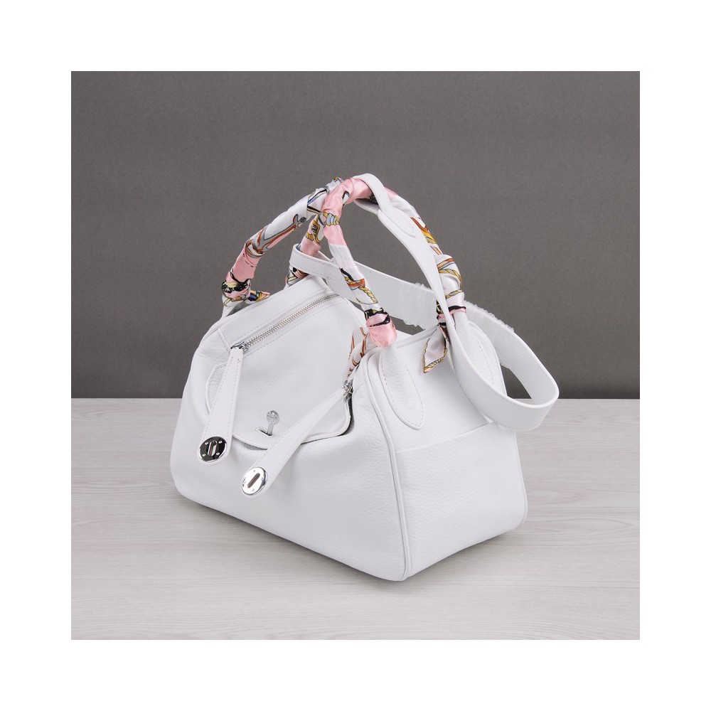 Rosaire « Ernestine » Top Handle Bag Cowhide Leather White / Silver 76198