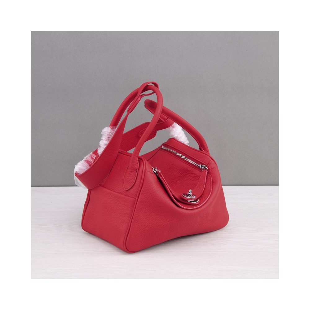 Rosaire « Ernestine » Top Handle Bag Cowhide Leather Red / Silver 76198