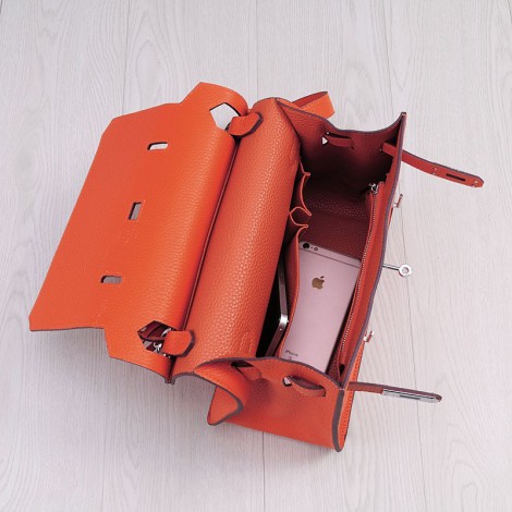 Rosaire « Olivia » Messenger Cross Body Cowhide Leather Bag with Strap Closure in Orange Color 76200