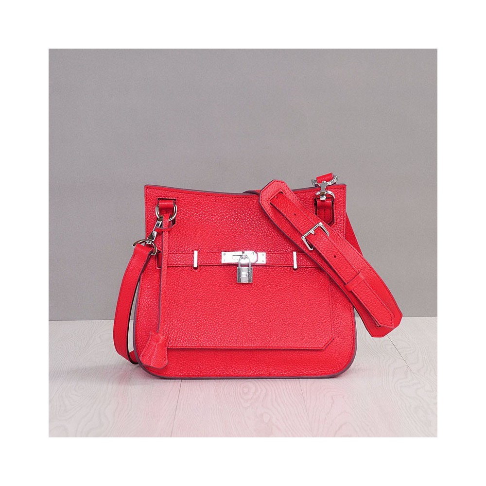 Rosaire « Olivia » Messenger Cross Body Cowhide Leather Bag with Strap Closure in Red Color 76200