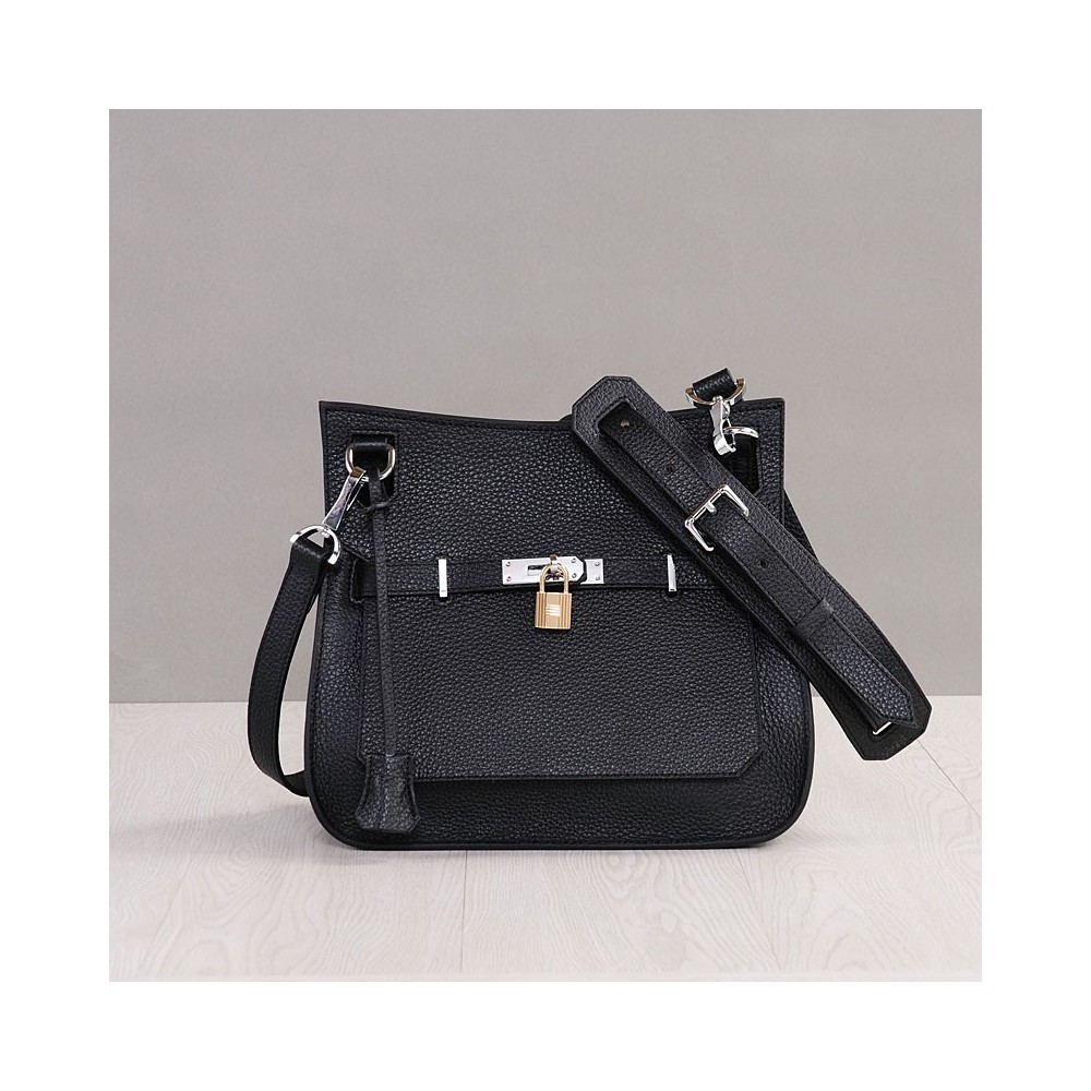 Rosaire « Olivia » Messenger Cross Body Cowhide Leather Bag with Strap Closure in Black Color 76200