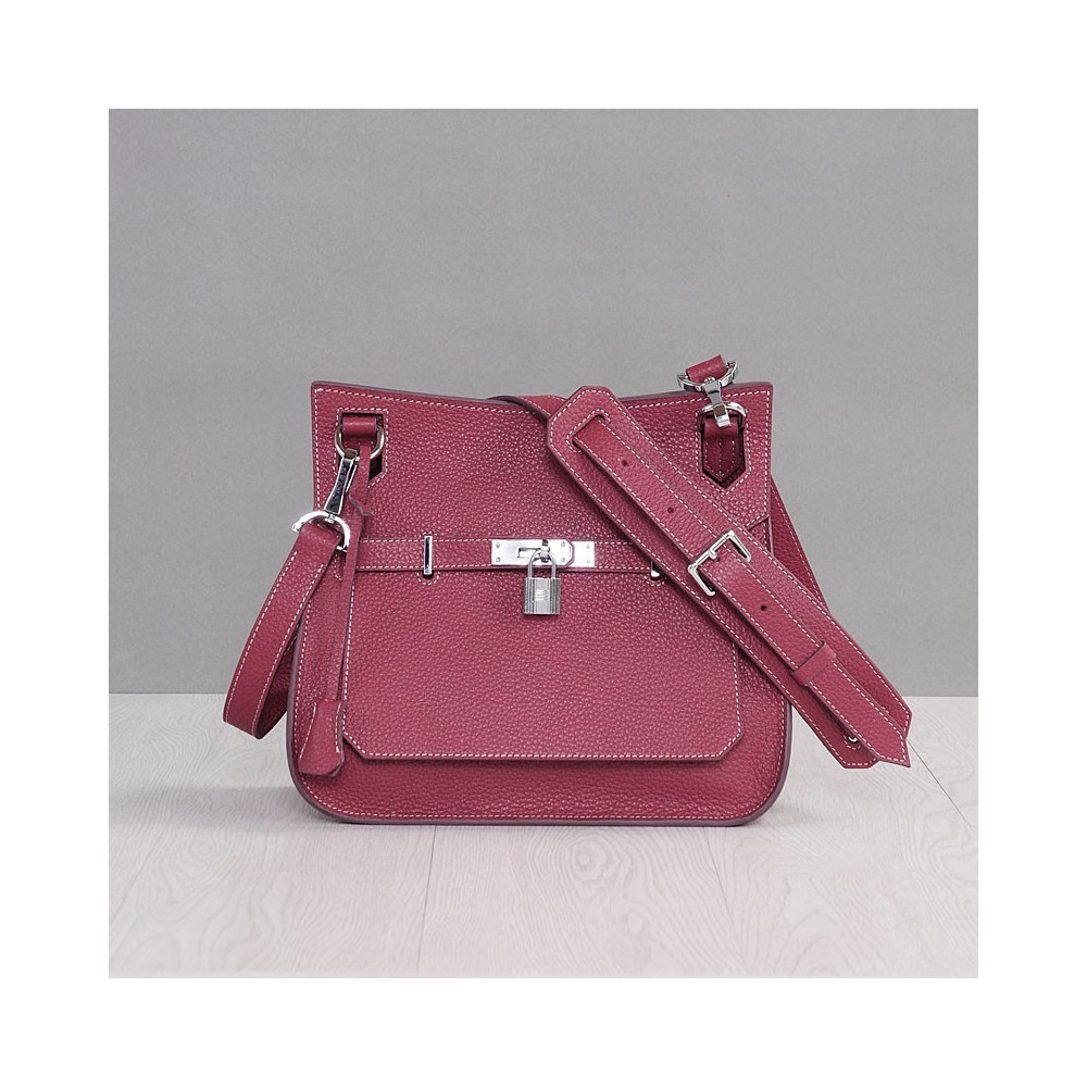 Rosaire « Olivia » Messenger Cross Body Cowhide Leather Bag with Strap Closure in Wine Color 76200