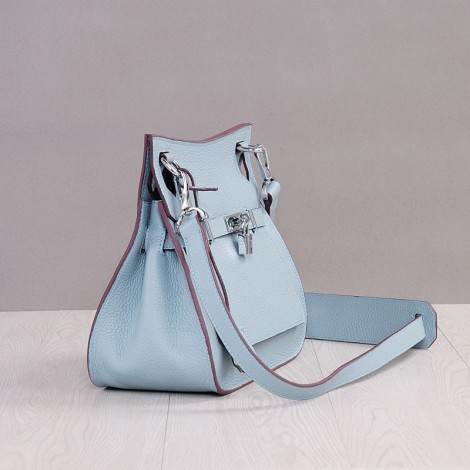 Rosaire « Olivia » Messenger Cross Body Cowhide Leather Bag with Strap Closure in Light Blue Color 76200