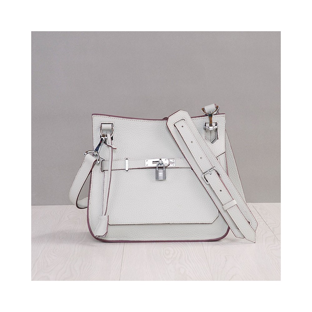 Rosaire « Olivia » Messenger Cross Body Cowhide Leather Bag with Strap Closure in Pearl Color 76200