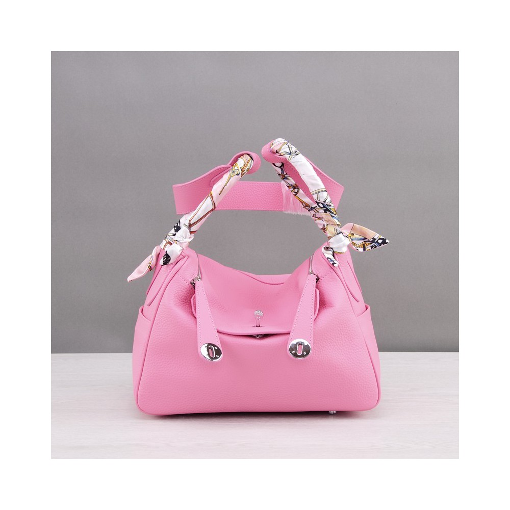 Rosaire « Ernestine » Top Handle Bag Cowhide Leather Pink / Silver 76198 Rosaire « Ernestine » Top Handle Bag Cowhide Leather Pink / Silver 76198