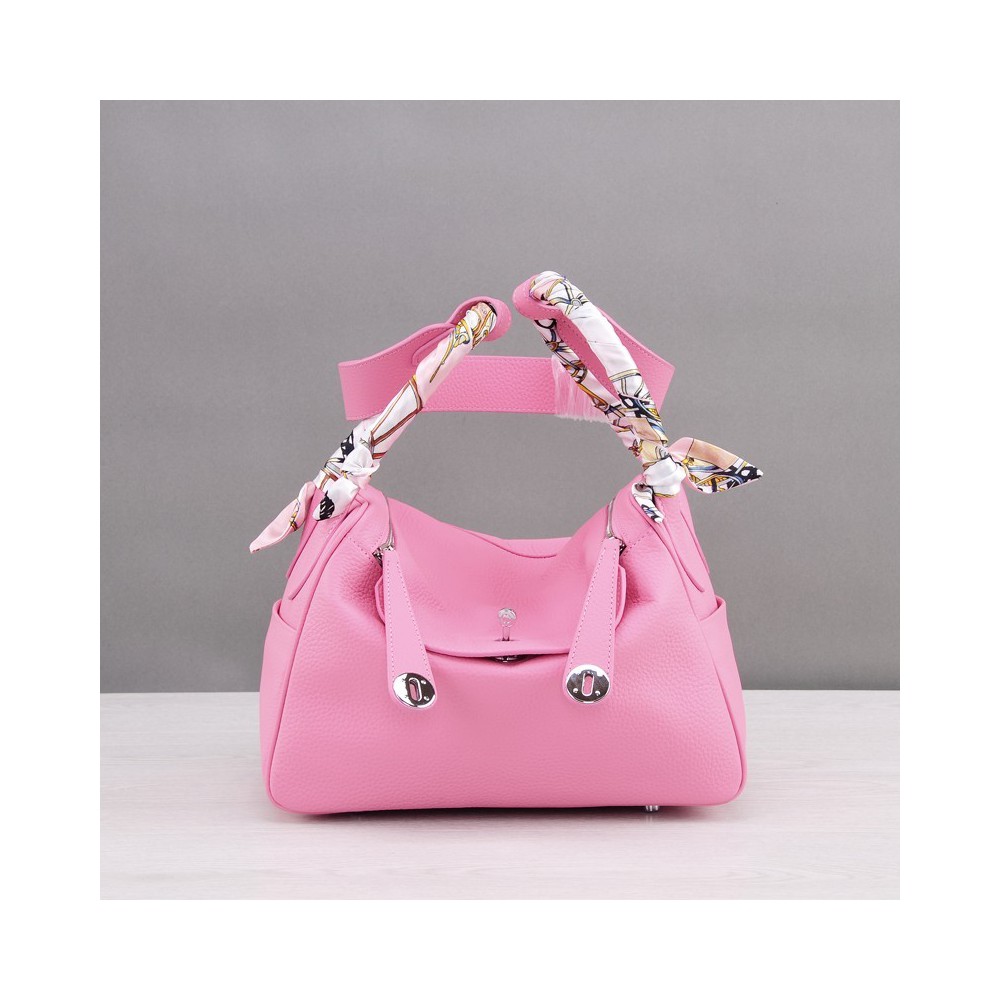 Rosaire « Ernestine » Top Handle Bag Cowhide Leather Pink / Silver 76198