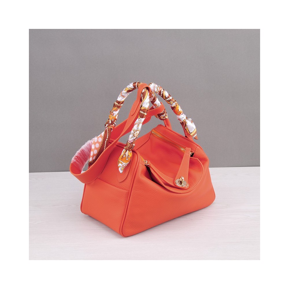 Rosaire « Ernestine » Top Handle Bag Cowhide Leather Orange / Gold 76198 Rosaire « Ernestine » Top Handle Bag Cowhide Leather Orange / Gold 76198