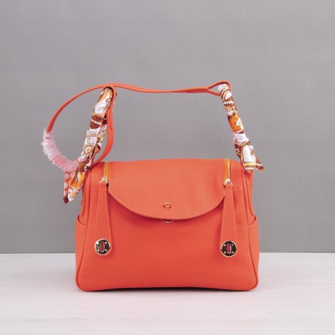 Rosaire « Ernestine » Top Handle Bag Cowhide Leather Orange / Gold 76198