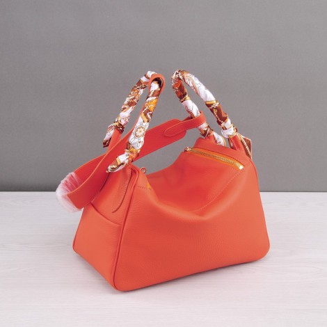 Rosaire « Ernestine » Top Handle Bag Cowhide Leather Orange / Gold 76198
