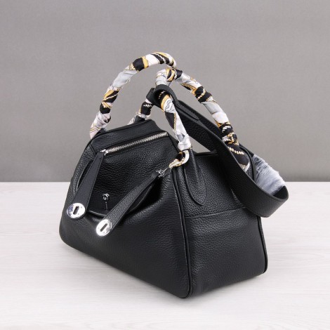 Rosaire « Ernestine » Top Handle Bag Cowhide Leather Black / Silver 76198