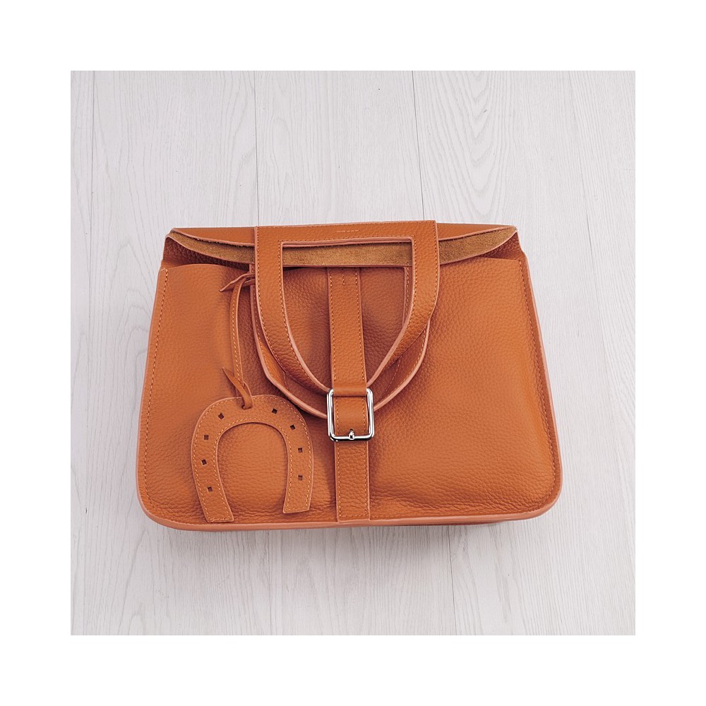 Rosaire « Fer à Cheval » Cowhide Leather Handbag in Orange Color 76204