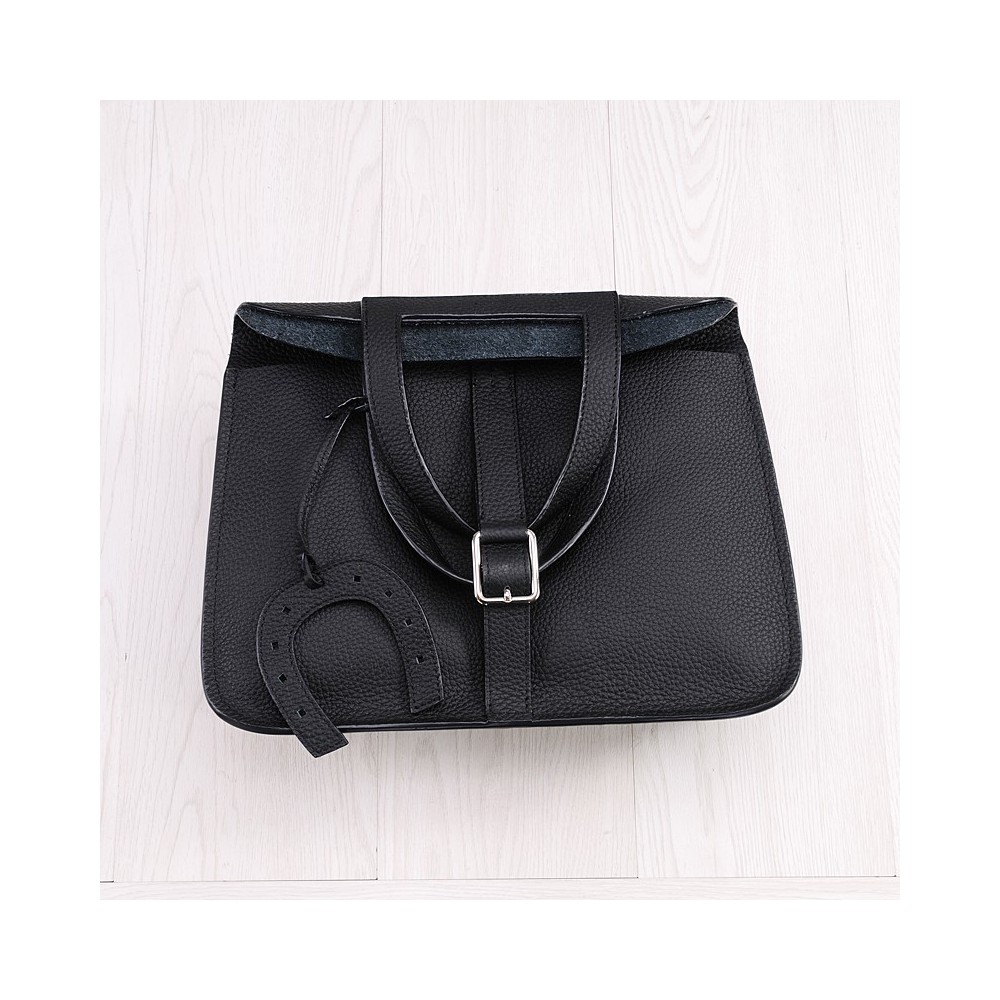 Rosaire « Fer à Cheval » Cowhide Leather Handbag in Black Color 76204
