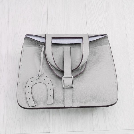 Rosaire « Fer à Cheval » Cowhide Leather Handbag in Light Gray Color 76204