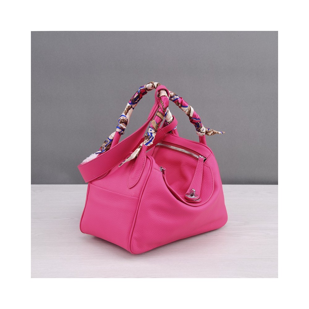 Rosaire « Ernestine » Top Handle Bag Cowhide Leather Rose Red Color / Silver 76198