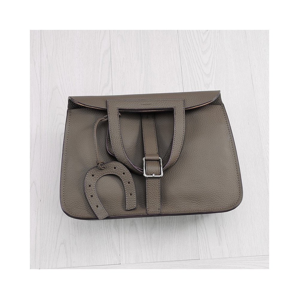 Rosaire « Fer à Cheval » Cowhide Leather Handbag in Dark Gray Color 76204