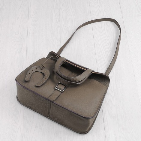 Rosaire « Fer à Cheval » Cowhide Leather Handbag in Dark Gray Color 76204