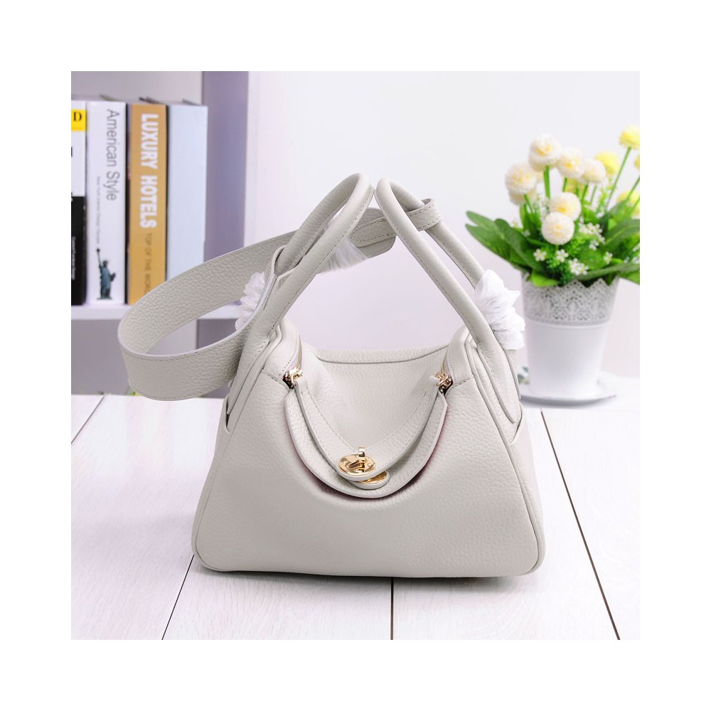 Rosaire « Ernestine » Top Handle Bag Cowhide Leather Pearl Gray / Gold 76198