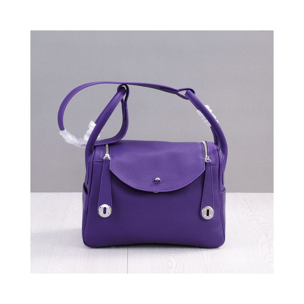 Rosaire « Ernestine » Top Handle Bag Cowhide Leather Purple / Silver 76198