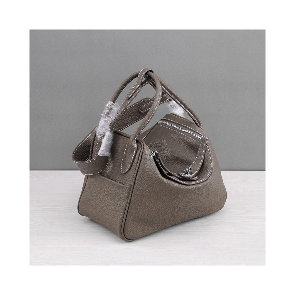 Rosaire « Ernestine » Top Handle Bag Cowhide Leather Dark Gray / Silver 76198