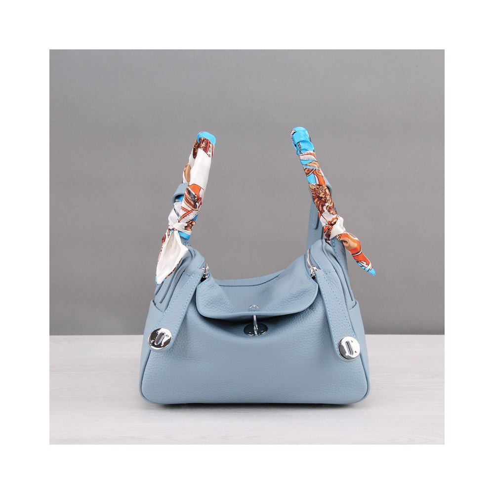 Rosaire « Ernestine » Top Handle Bag Cowhide Leather Light Blue / Silver 76198