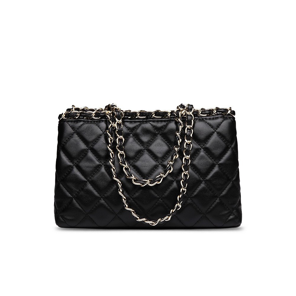 Rosaire « Zoé » Quilted Lambskin Leather Tote Bag in Black Color 75110