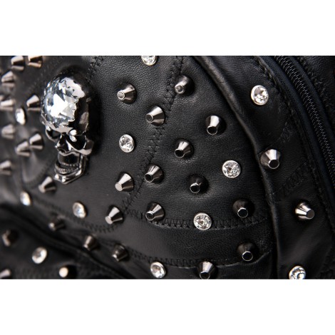 Rosaire « Meredith » Skull Studded Lambskin Leather Backpack in Black Color 76215