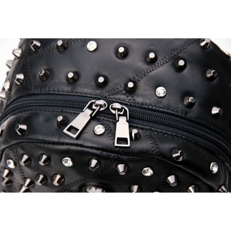 Rosaire « Meredith » Skull Studded Lambskin Leather Backpack in Black Color 76215