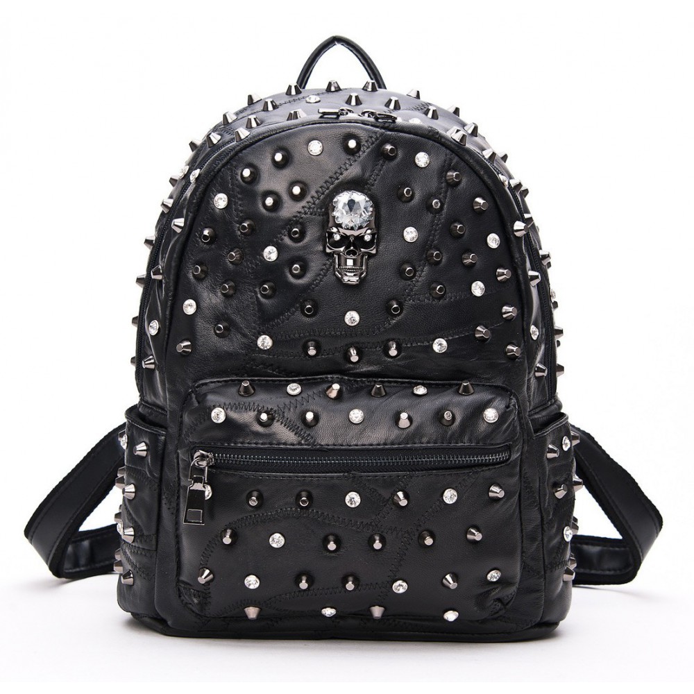 Rosaire « Meredith » Skull Studded Lambskin Leather Backpack in Black Color 76215 Rosaire « Meredith » Skull Studded Lambskin Leather Backpack in Black Color 76215