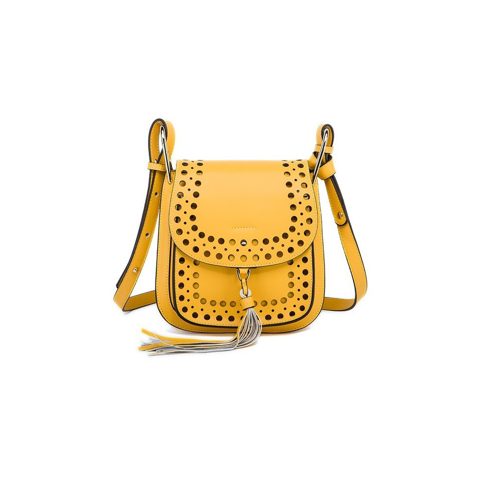 Rosaire « Brigitte » Perforated Shoulder Bag Made of Cowhide Leather in Yellow Color 76216