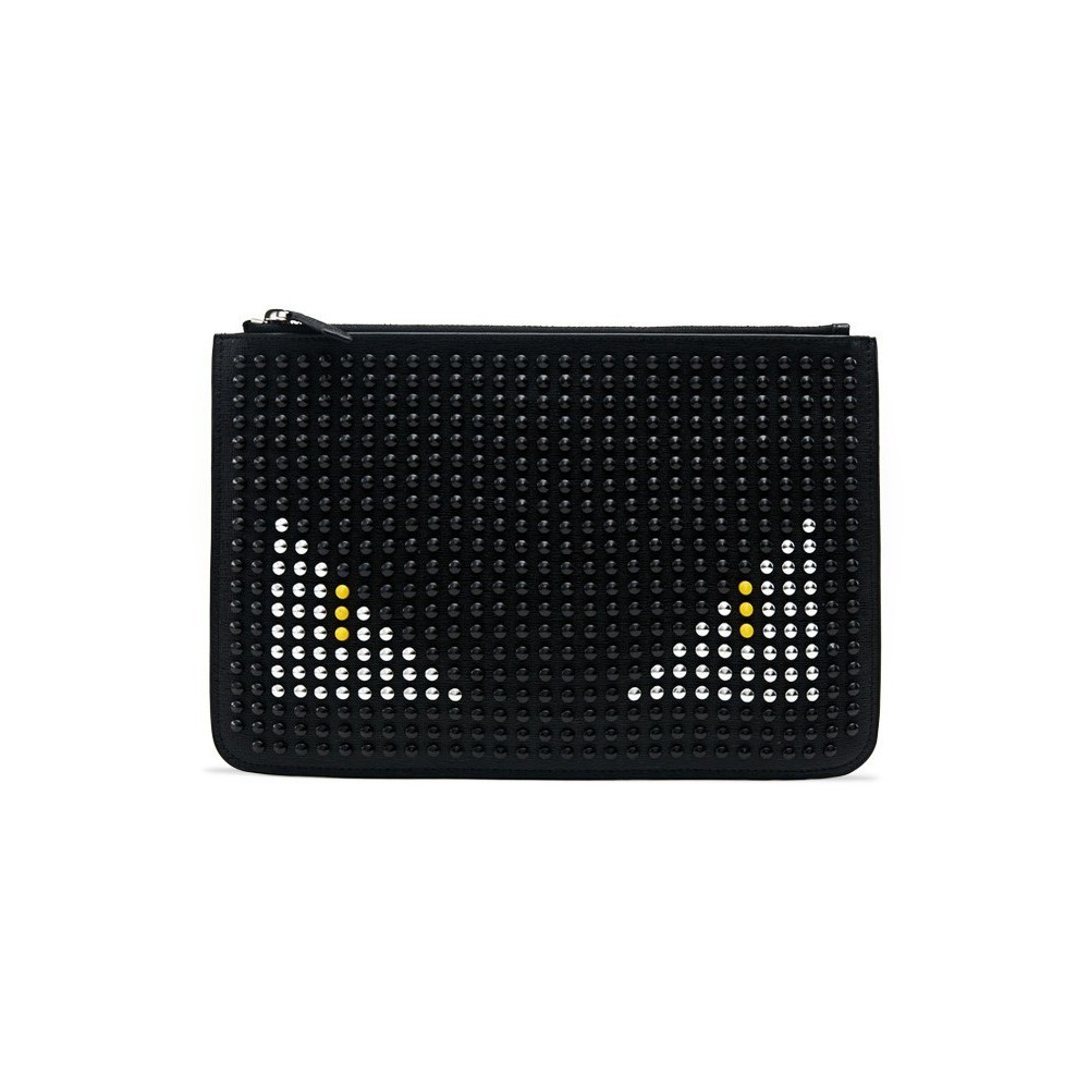 Rosaire « Fantasma » Monster Eyes Clutch Leather Bag Black Silver Yellow 76217