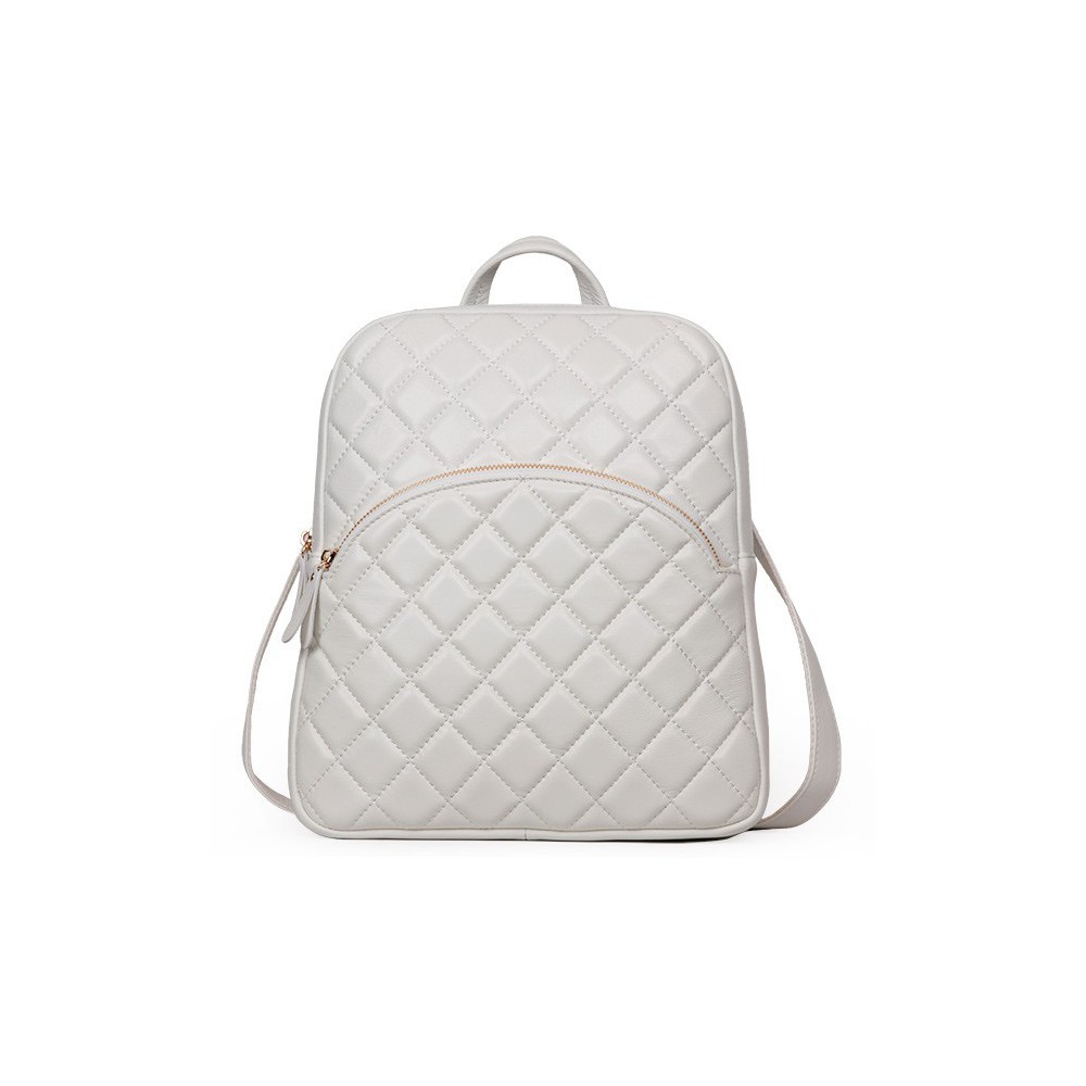 Rosaire « Bourgogne » Quilted Lambskin Leather Backpack Bag in White Color 76148