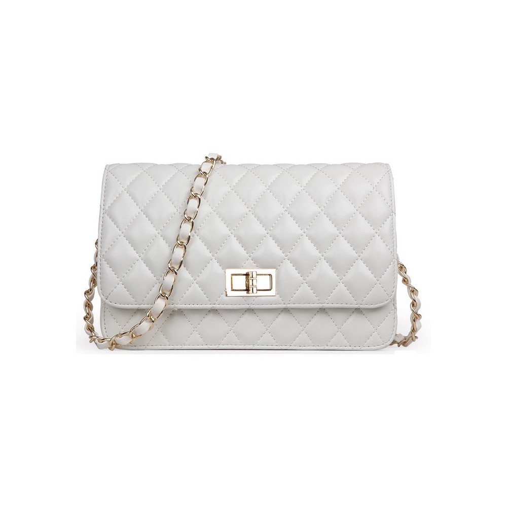 Rosaire « Rebecca » Quilted Lambskin Leather Shoulder Flap Bag in Pearl White Color 75130