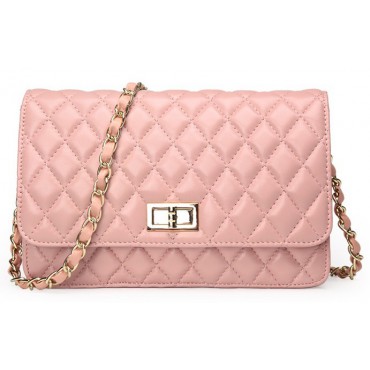 Rosaire « Rebecca » Quilted Lambskin Leather Shoulder Flap Bag in Pink Color 75130