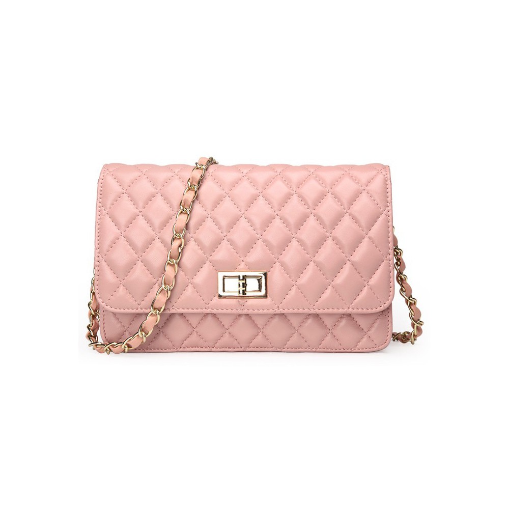 Rosaire « Rebecca » Quilted Lambskin Leather Shoulder Flap Bag in Pink Color 75130