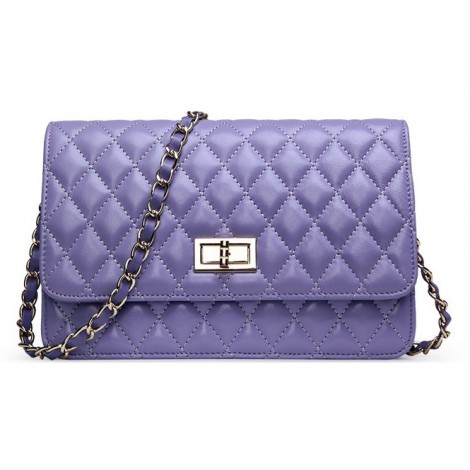 Rosaire « Rebecca » Quilted Lambskin Leather Shoulder Flap Bag in Purple Color 75130