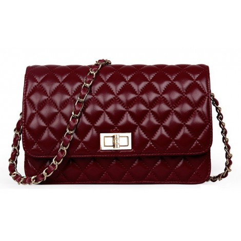 Rosaire « Rebecca » Quilted Lambskin Leather Shoulder Flap Bag in Wine Red Color 75130