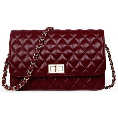 Rosaire « Rebecca » Quilted Lambskin Leather Shoulder Flap Bag in Wine Red Color 75130