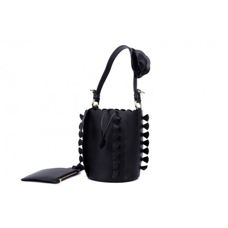 Eldora Genuine Leather Bucket Bag Black 76224